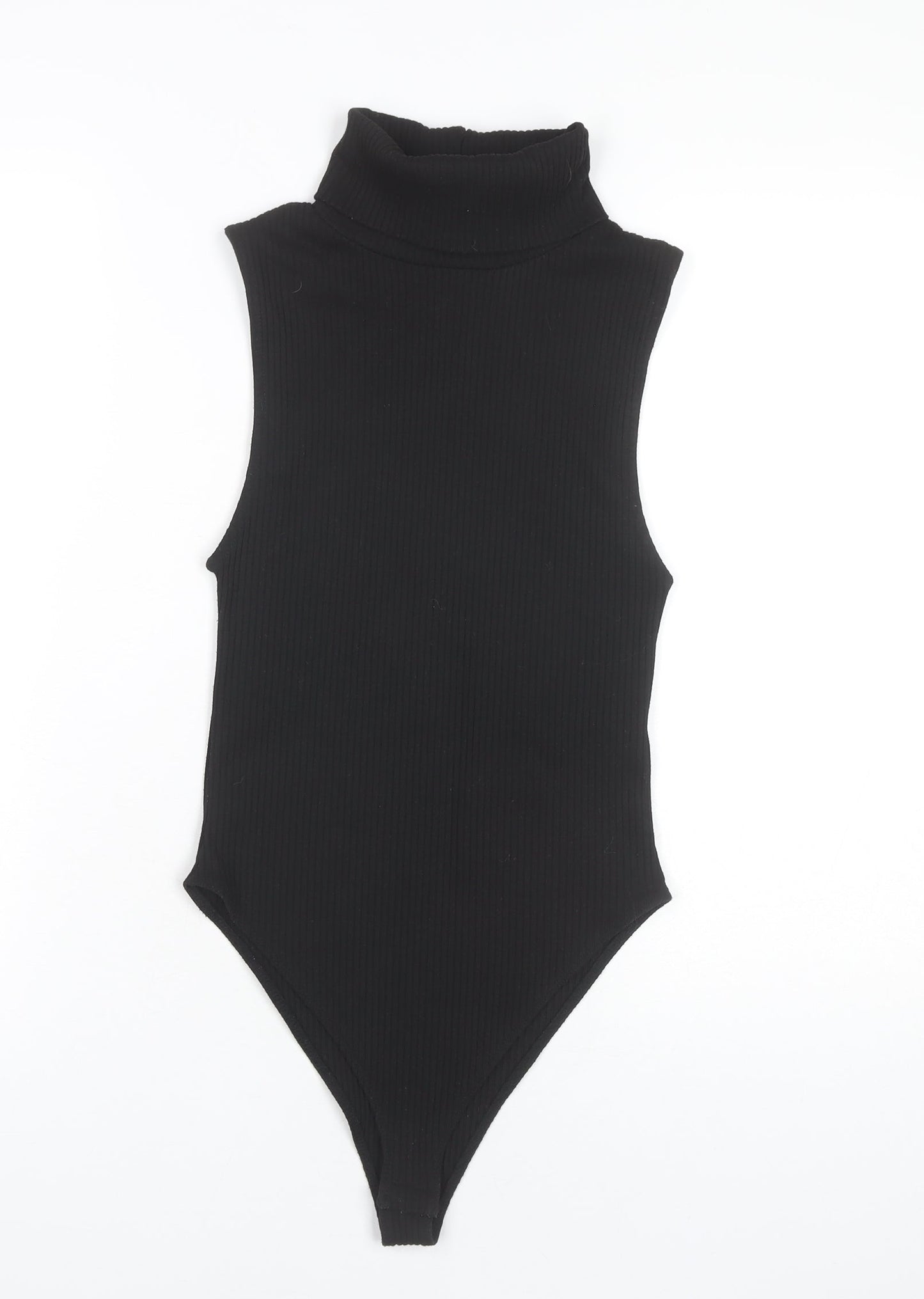 Zara Women Black Ribbed Roll Neck Sleeveless Bodysuit UK 8 Slim Fit Autumn/Winter