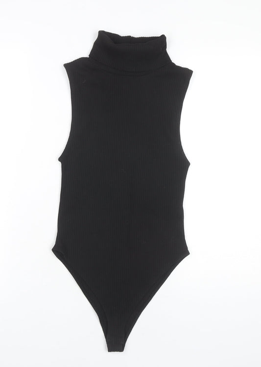Zara Women Black Ribbed Roll Neck Sleeveless Bodysuit UK 8 Slim Fit Autumn/Winter