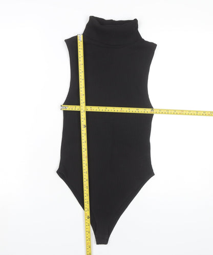 Zara Women Black Ribbed Roll Neck Sleeveless Bodysuit UK 8 Slim Fit Autumn/Winter