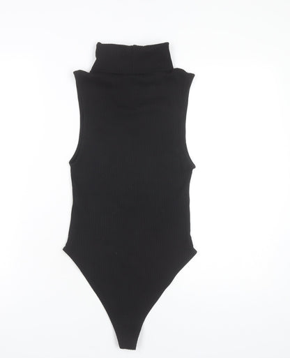 Zara Women Black Ribbed Roll Neck Sleeveless Bodysuit UK 8 Slim Fit Autumn/Winter
