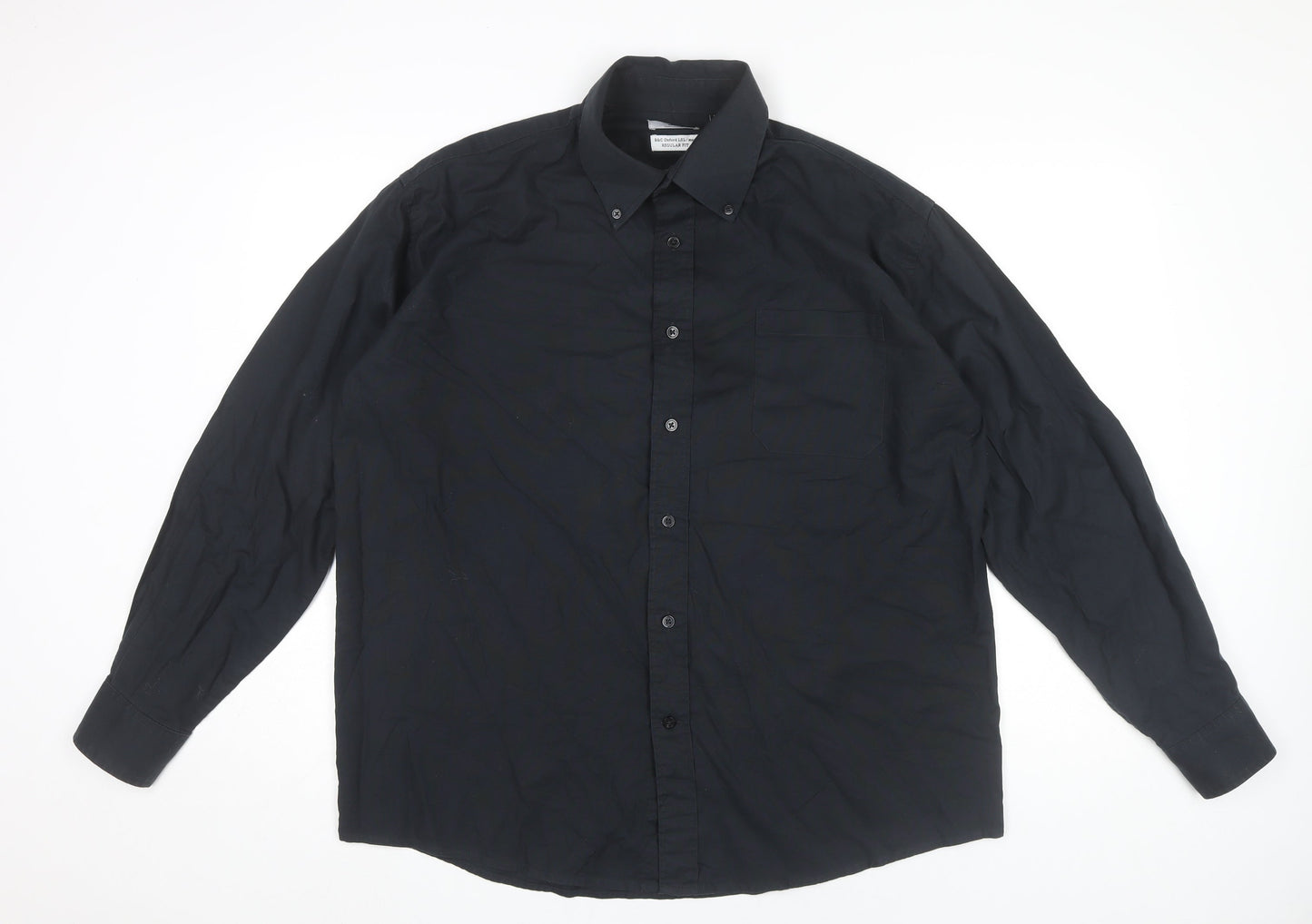 B&C Collection Men's Black Oxford Dress Shirt L Regular Fit Long Sleeve