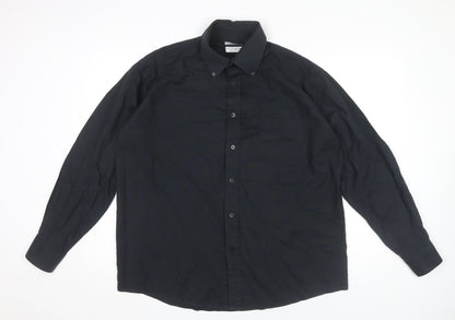 B&C Collection Men's Black Oxford Dress Shirt L Regular Fit Long Sleeve