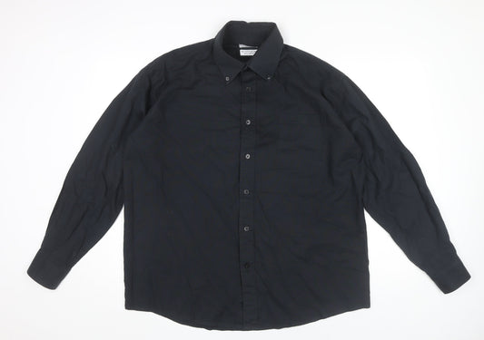 B&C Collection Men's Black Oxford Dress Shirt L Regular Fit Long Sleeve