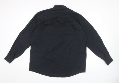 B&C Collection Men's Black Oxford Dress Shirt L Regular Fit Long Sleeve