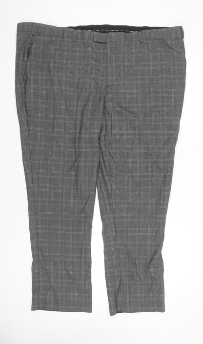 Jacamo Men's Grey Check Dress Trousers Size 50 Straight Leg Big & Tall