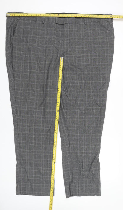 Jacamo Men's Grey Check Dress Trousers Size 50 Straight Leg Big & Tall