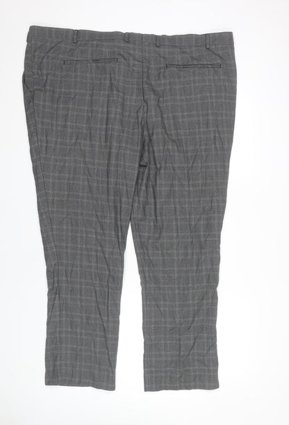 Jacamo Men's Grey Check Dress Trousers Size 50 Straight Leg Big & Tall