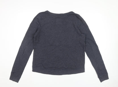 Hollister Women Blue L Pullover Sweatshirt Beaded Crew Neck Long Sleeve