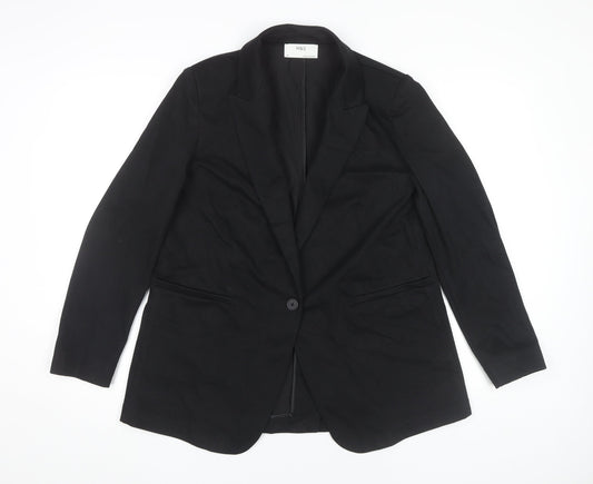 Marks and Spencer Womens Black Blazer Size 14 Single-Breasted One-Button