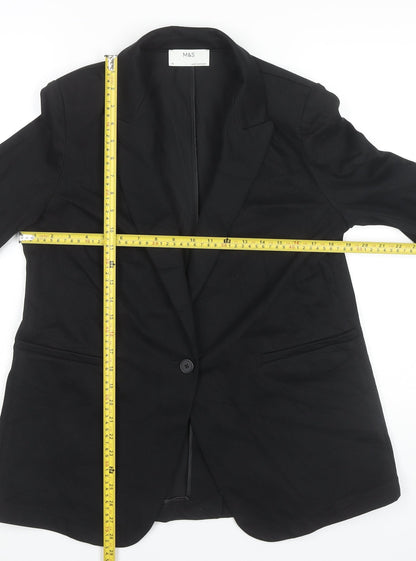 Marks and Spencer Womens Black Blazer Size 14 Single-Breasted One-Button
