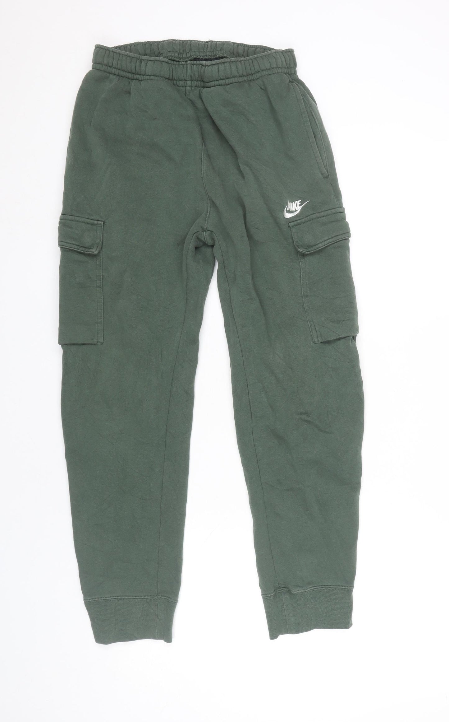 Nike Men Green S Cargo Tapered Trousers Elastic Waist Pockets