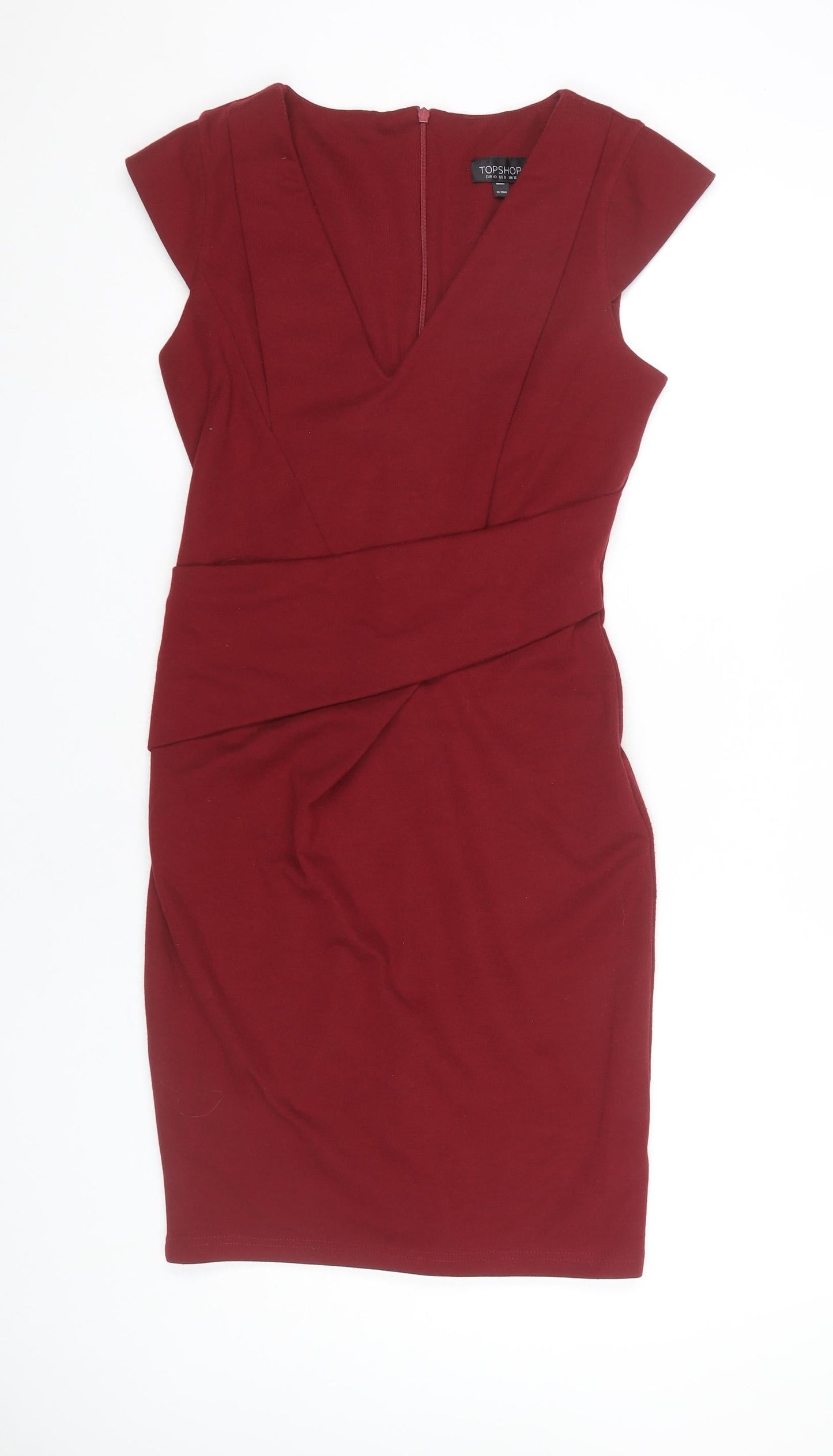 Topshop Women’s Red Size 12 Sheath Knee Length V-Neck Dress
