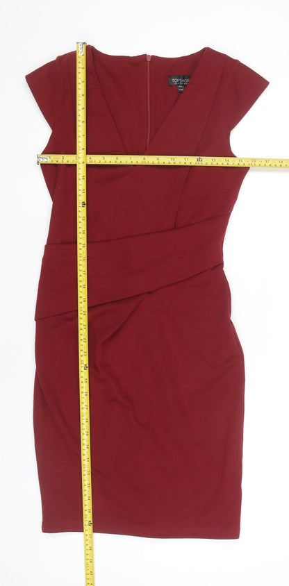 Topshop Women’s Red Size 12 Sheath Knee Length V-Neck Dress