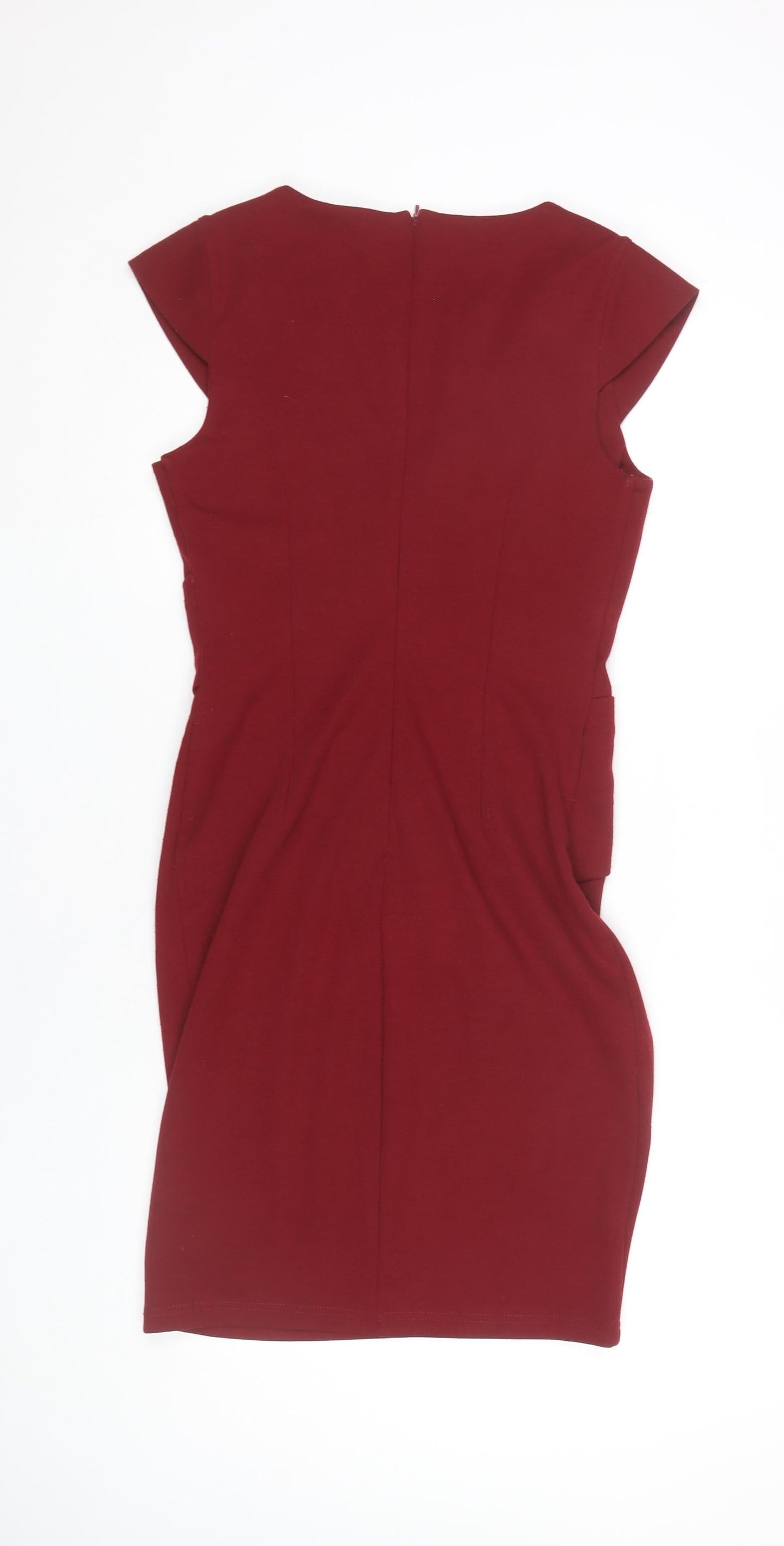 Topshop Women’s Red Size 12 Sheath Knee Length V-Neck Dress