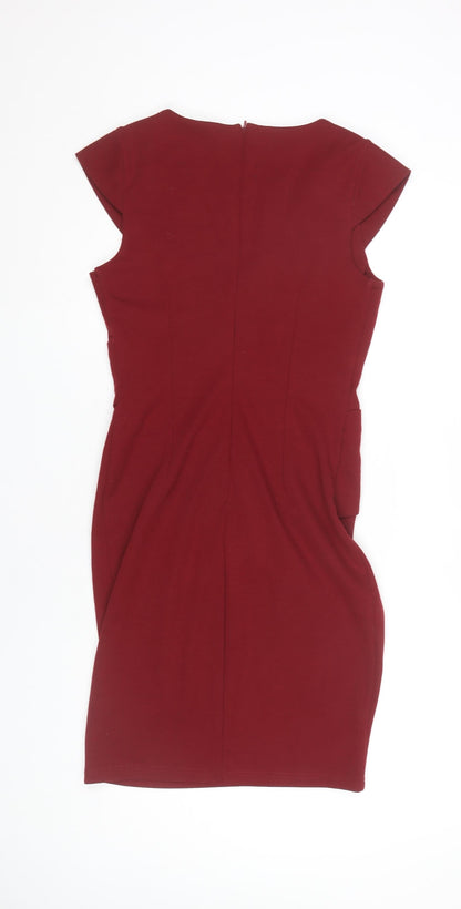 Topshop Women’s Red Size 12 Sheath Knee Length V-Neck Dress