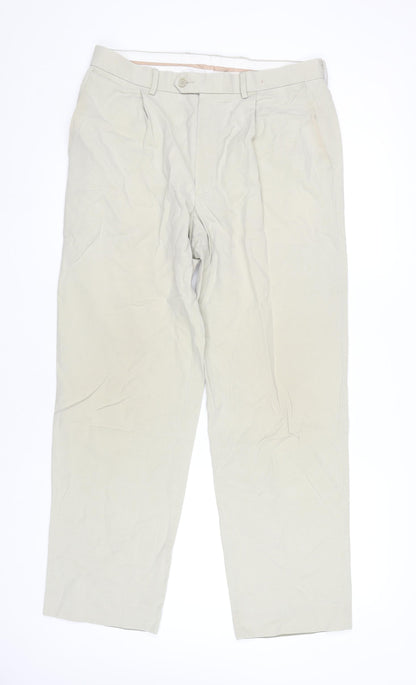 Marks and Spencer Men's Beige Chino Trousers 34W 31L Pleated Linen Blend