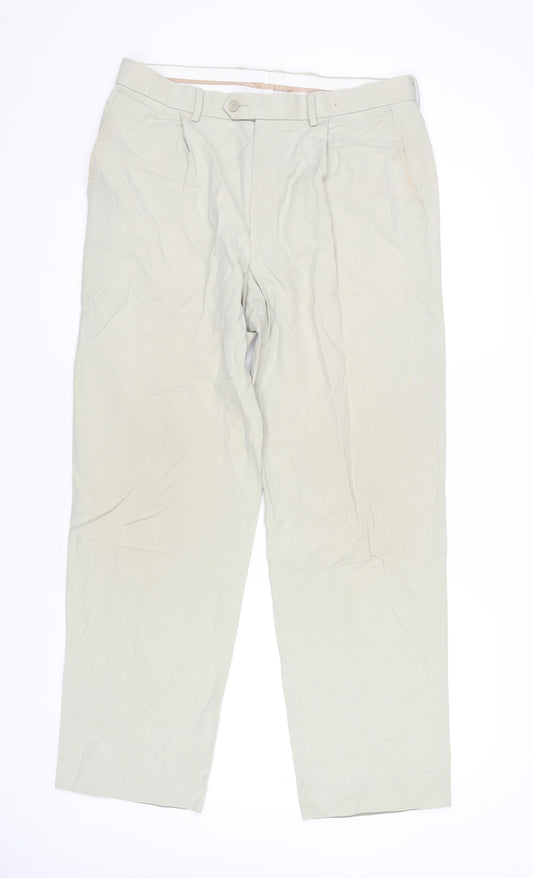 Marks and Spencer Men's Beige Chino Trousers 34W 31L Pleated Linen Blend