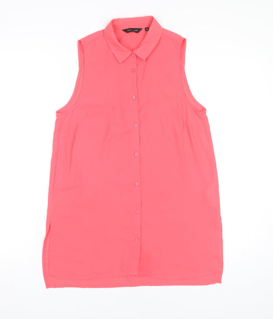 New Look Women's Pink Sleeveless Button-Up Shirt UK 10
