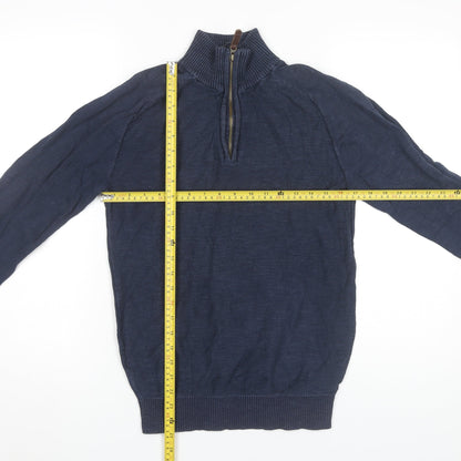 Mountain Warehouse Men’s Blue Cotton 1/4 Zip High Neck Jumper L