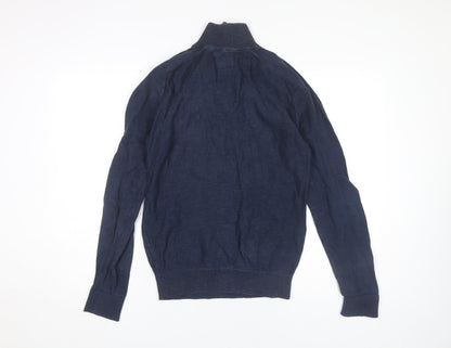 Mountain Warehouse Men’s Blue Cotton 1/4 Zip High Neck Jumper L