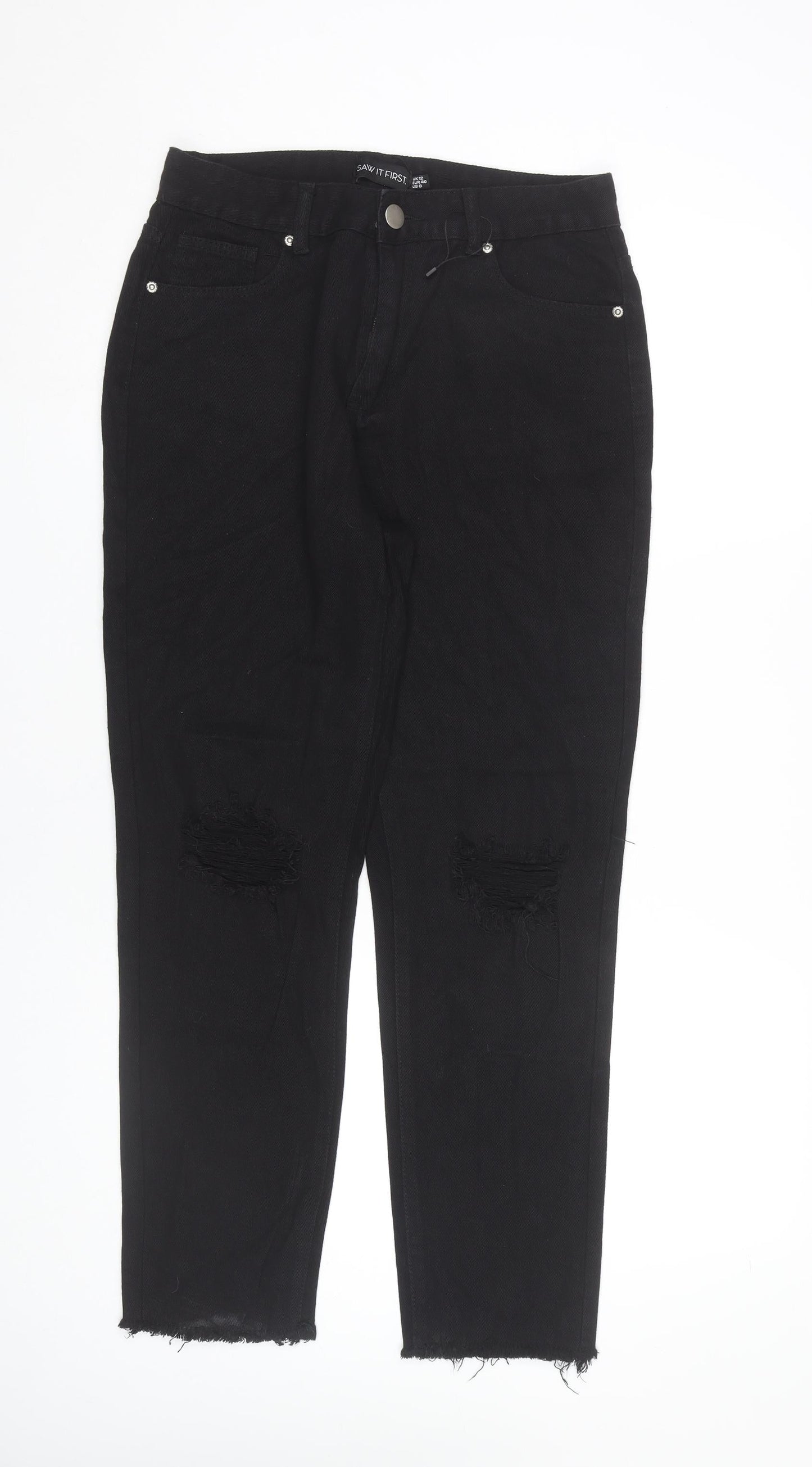 I Saw It First Women’s Black Size 12 Straight Distressed Jeans