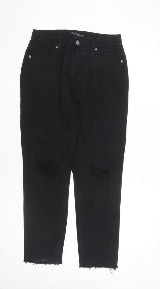 I Saw It First Women’s Black Size 12 Straight Distressed Jeans