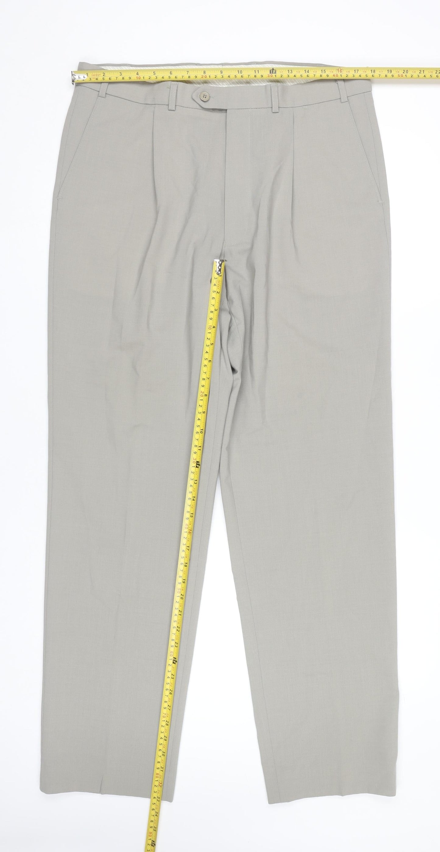 Marks and Spencer Men’s Grey 36x33 Pleated Wool Blend Dress Trousers