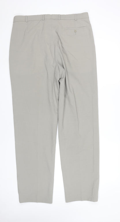 Marks and Spencer Men’s Grey 36x33 Pleated Wool Blend Dress Trousers