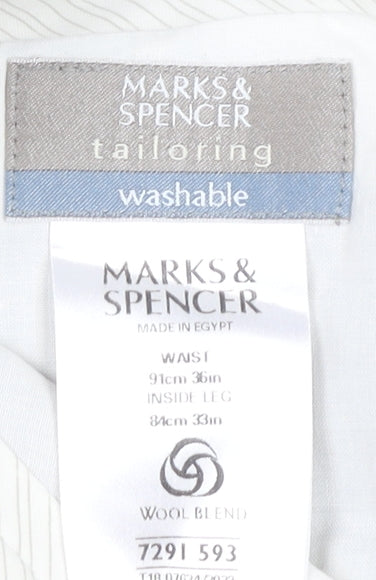 Marks and Spencer Men’s Grey 36x33 Pleated Wool Blend Dress Trousers