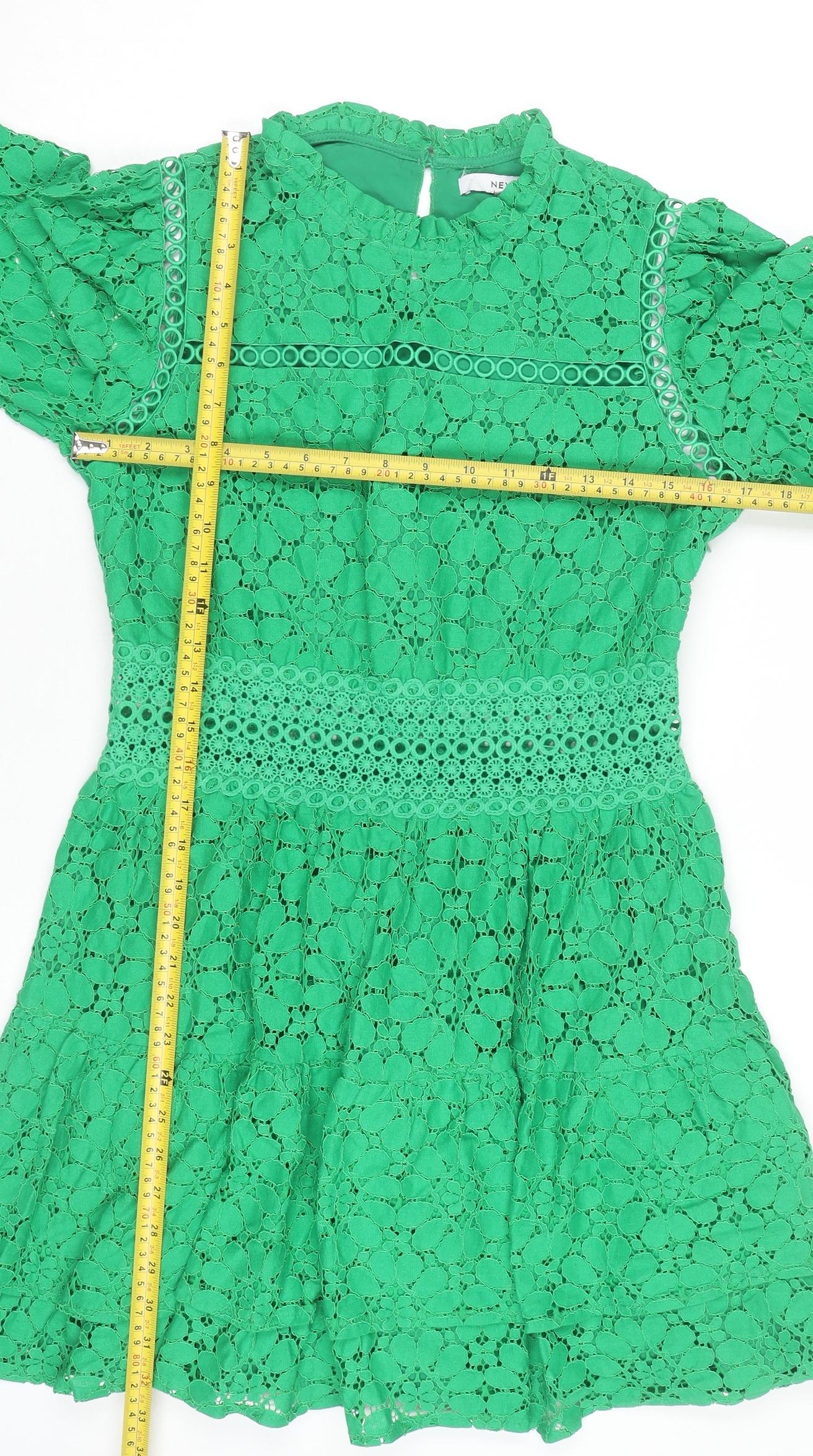 Next Women’s Green Lace A-Line Party Dress Size 10 Long Sleeve