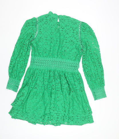 Next Women’s Green Lace A-Line Party Dress Size 10 Long Sleeve