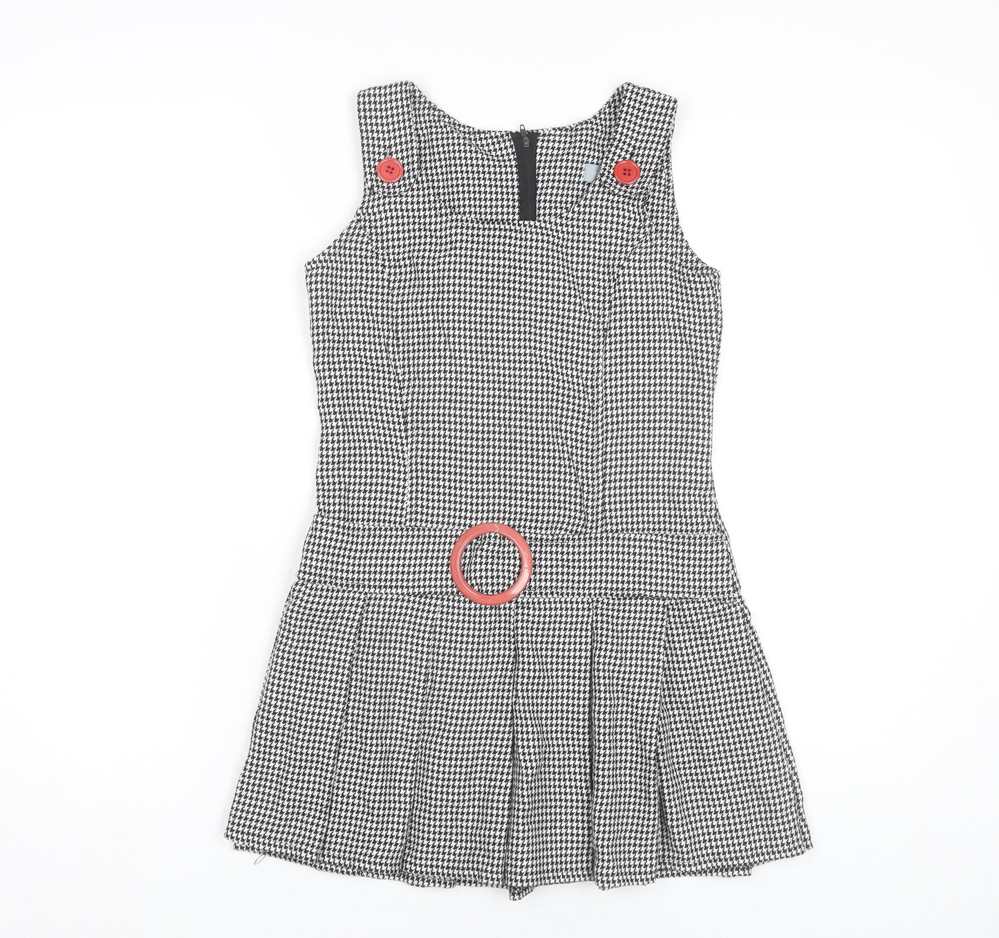 Red Herring Girls Black Houndstooth Pinafore Dress Age 11 Knee Length