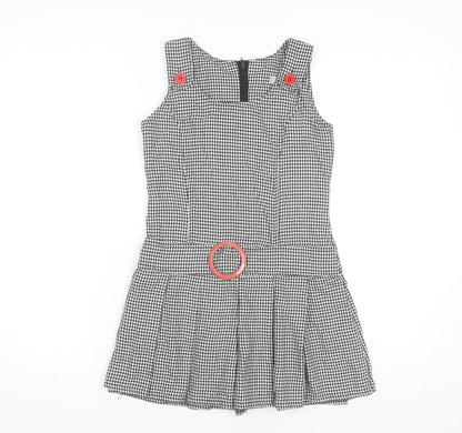 Red Herring Girls Black Houndstooth Pinafore Dress Age 11 Knee Length