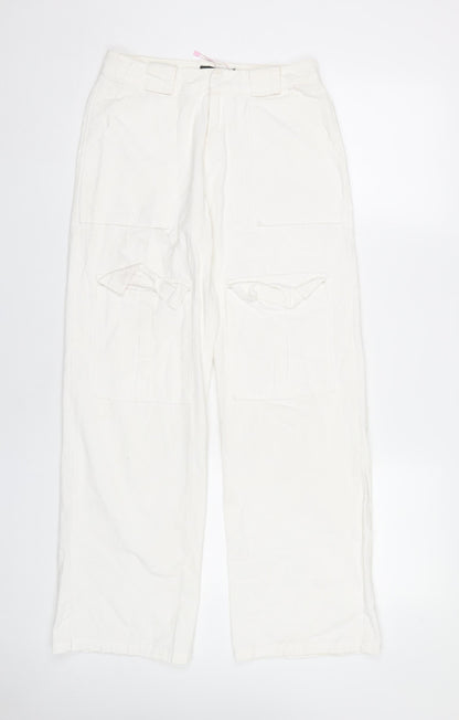 MISSYEMPIRE Womens White Size 6 Cargo Trousers 100% Cotton Straight Leg