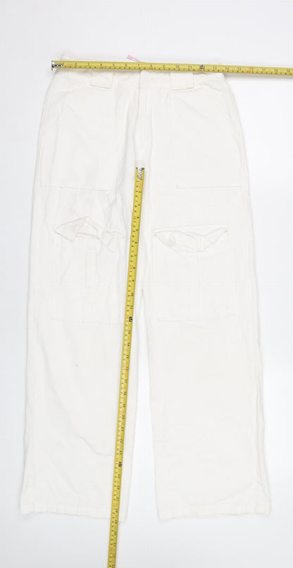 MISSYEMPIRE Womens White Size 6 Cargo Trousers 100% Cotton Straight Leg