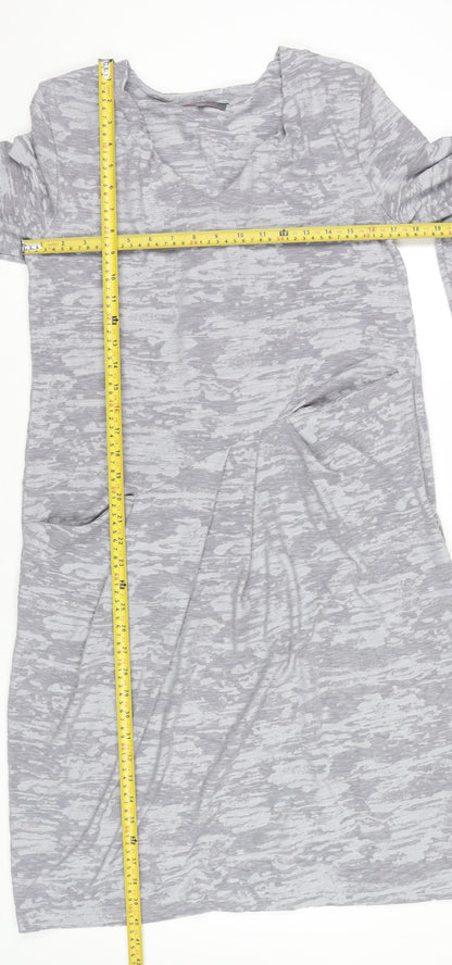 Sahara Women’s Grey Knit Knee Length Shift Dress Size S V-Neck Pockets