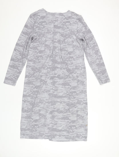 Sahara Women’s Grey Knit Knee Length Shift Dress Size S V-Neck Pockets
