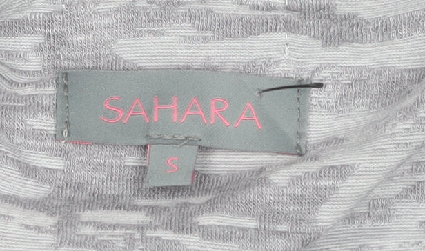 Sahara Women’s Grey Knit Knee Length Shift Dress Size S V-Neck Pockets