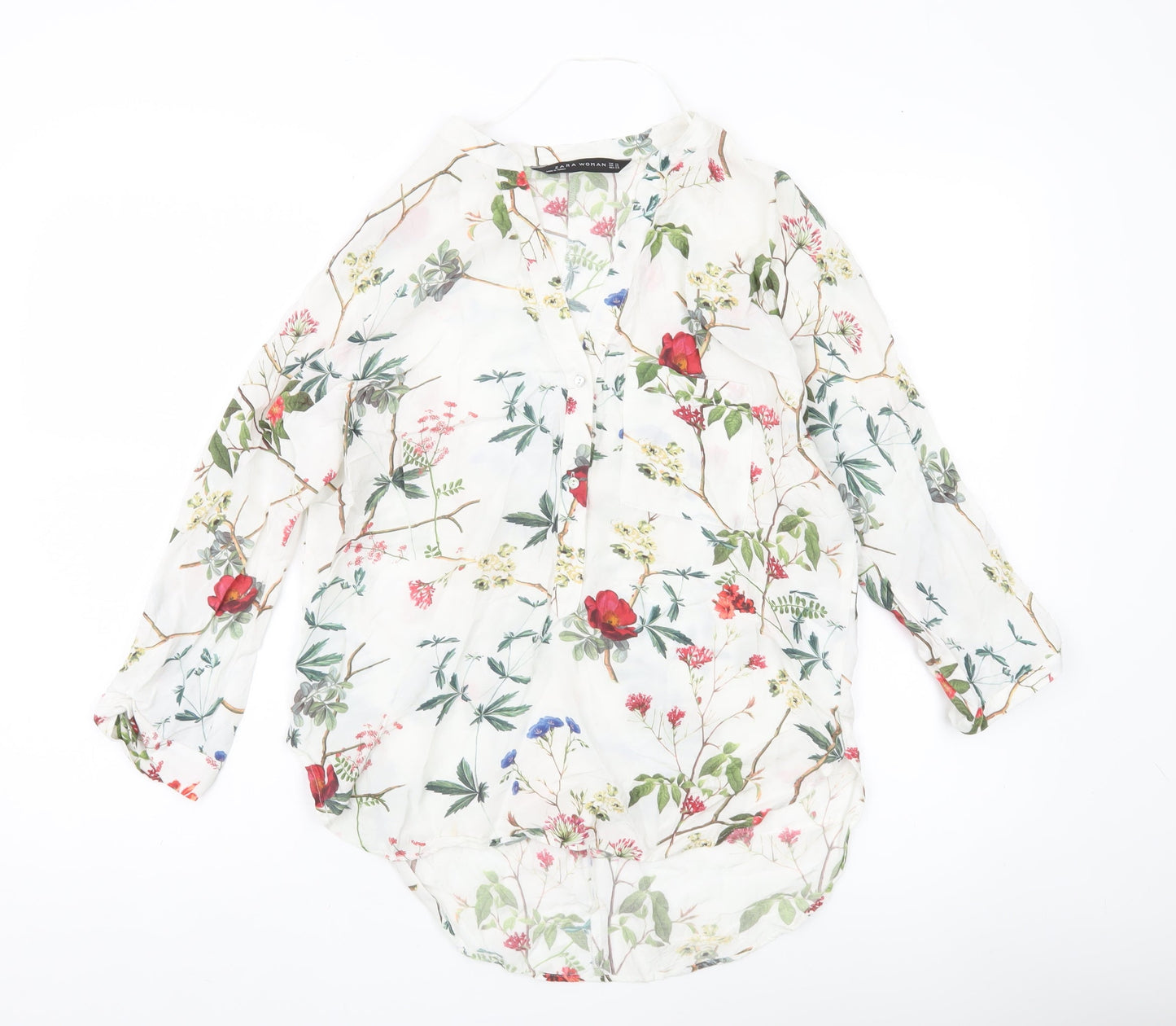 Zara Woman Floral Viscose Blouse XS Multicoloured Long Sleeve