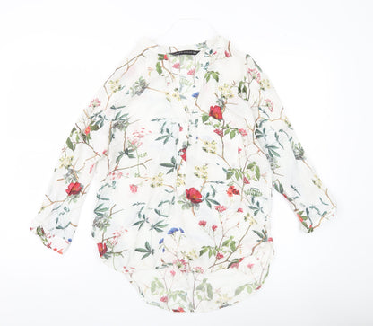 Zara Woman Floral Viscose Blouse XS Multicoloured Long Sleeve