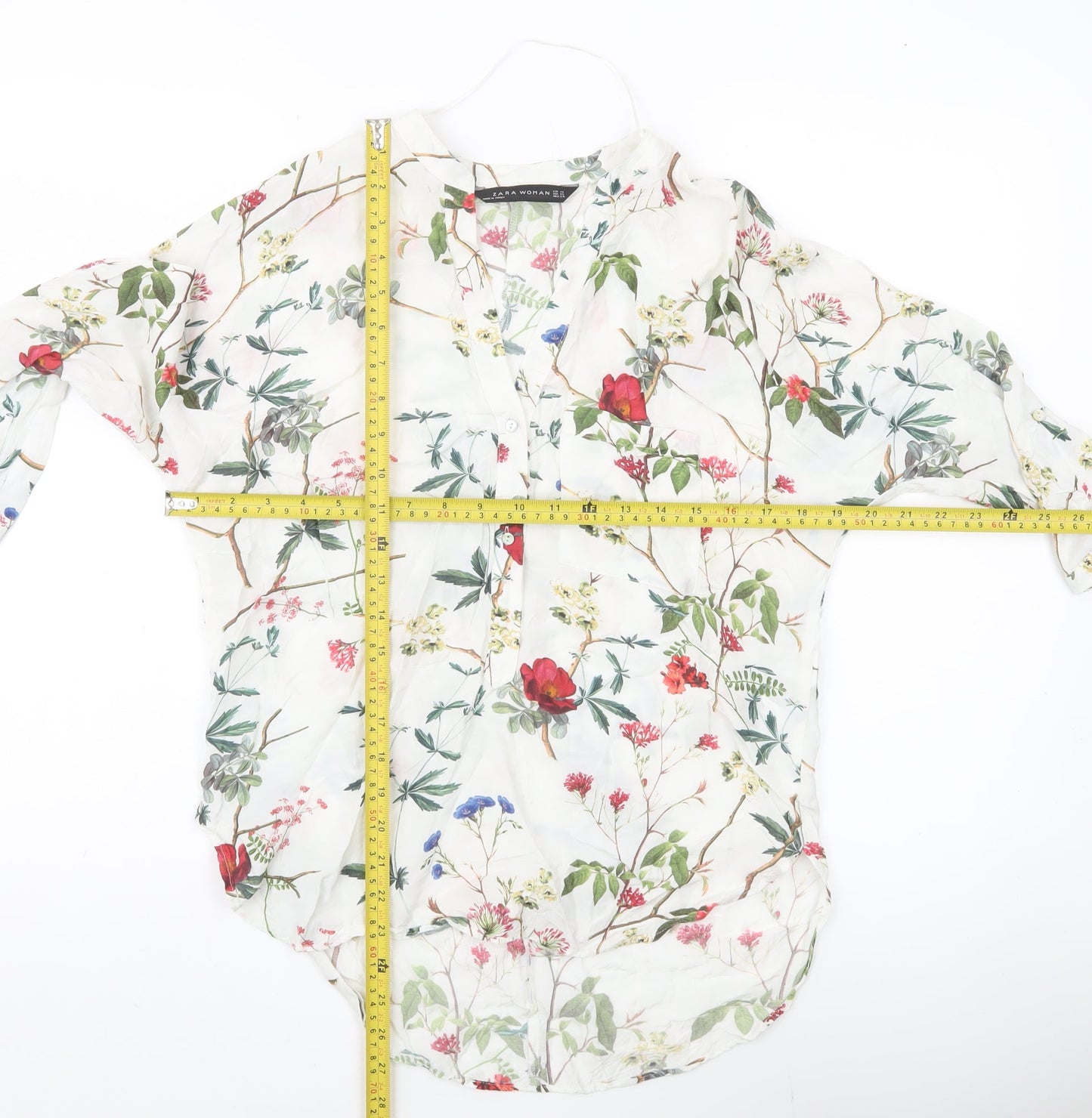 Zara Woman Floral Viscose Blouse XS Multicoloured Long Sleeve