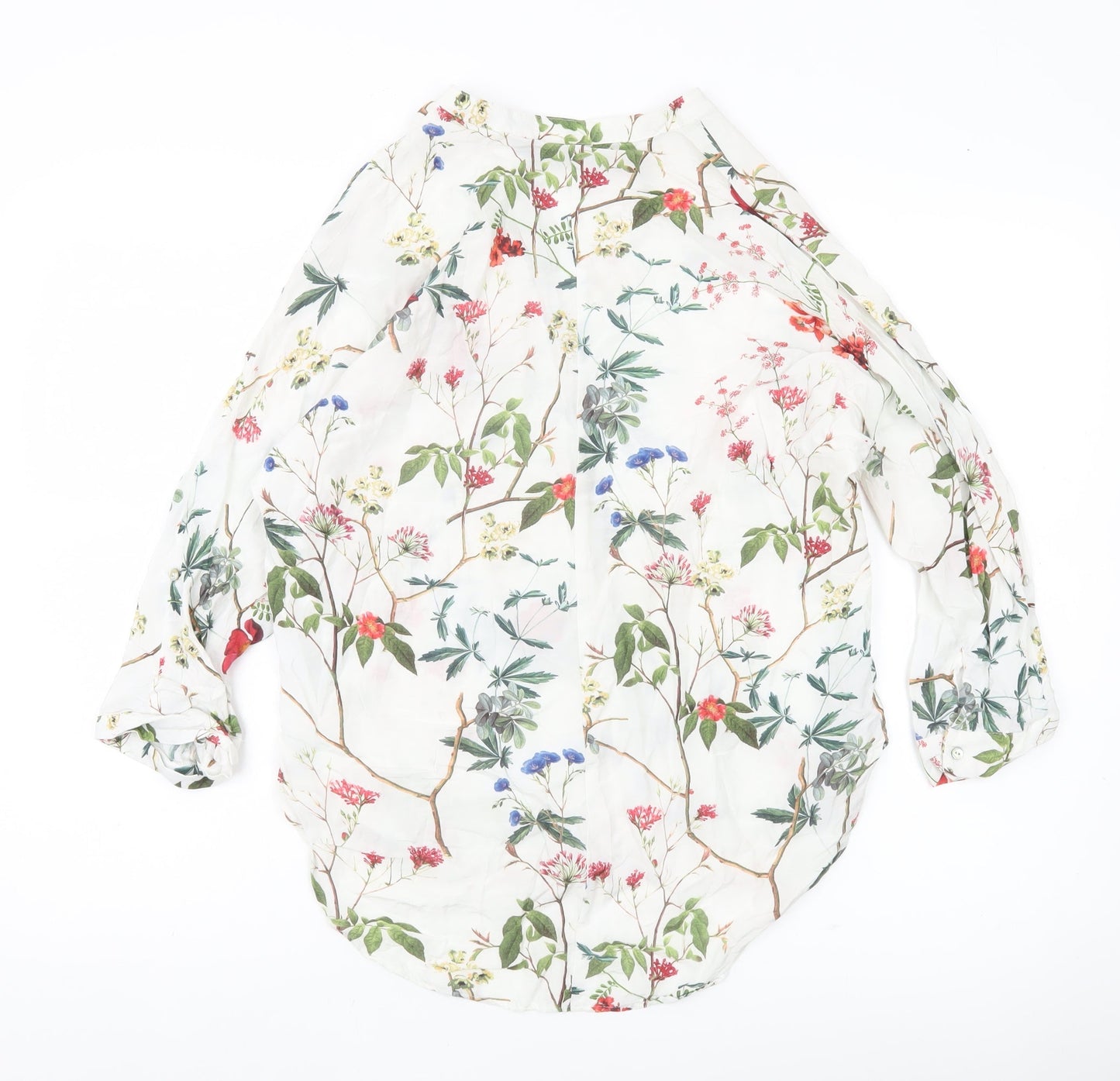 Zara Woman Floral Viscose Blouse XS Multicoloured Long Sleeve