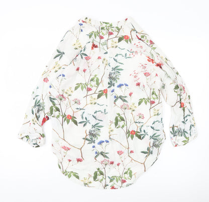 Zara Woman Floral Viscose Blouse XS Multicoloured Long Sleeve