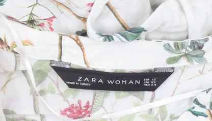 Zara Woman Floral Viscose Blouse XS Multicoloured Long Sleeve