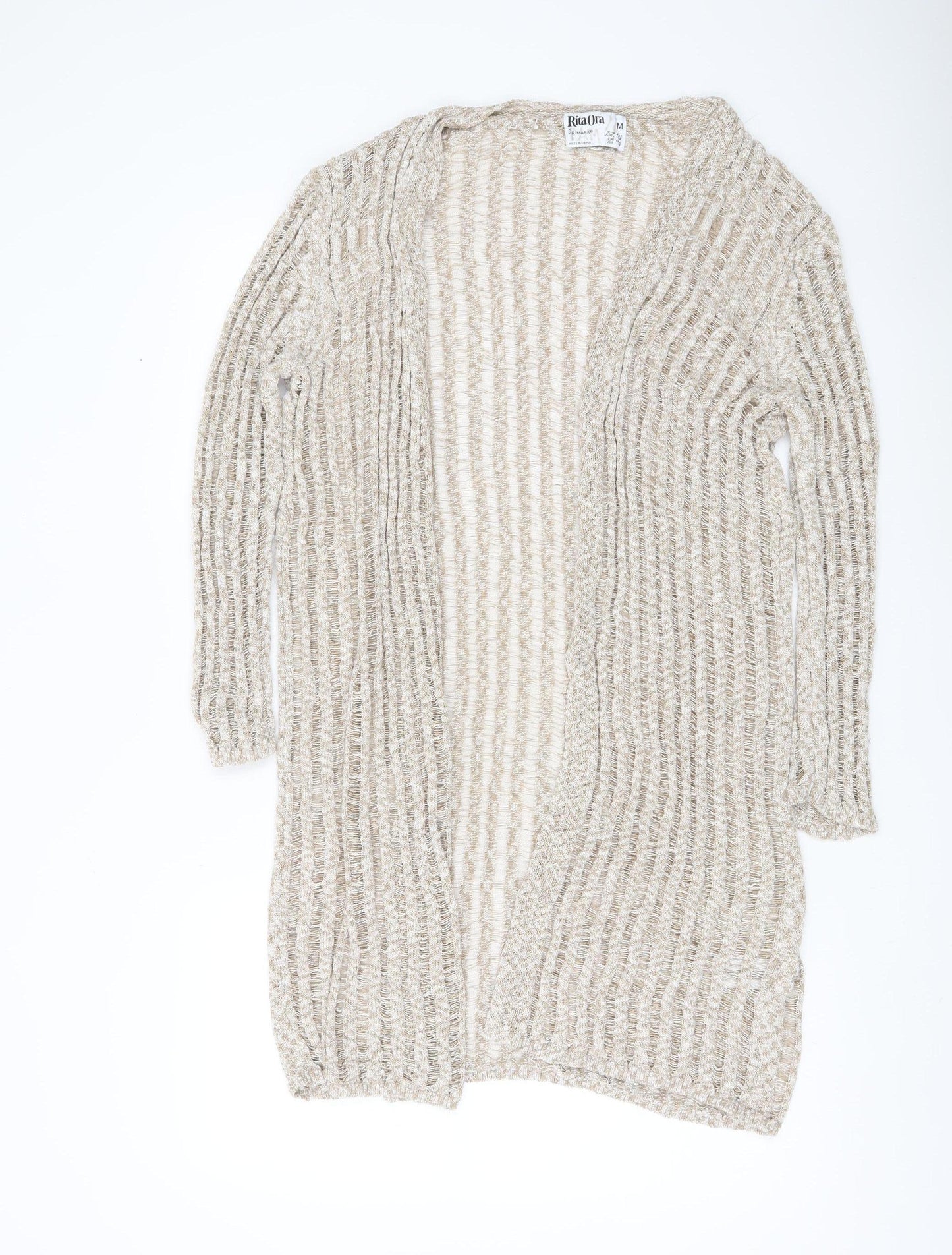 Primark Women’s Beige Open Knit Longline Cardigan Size M 12-14