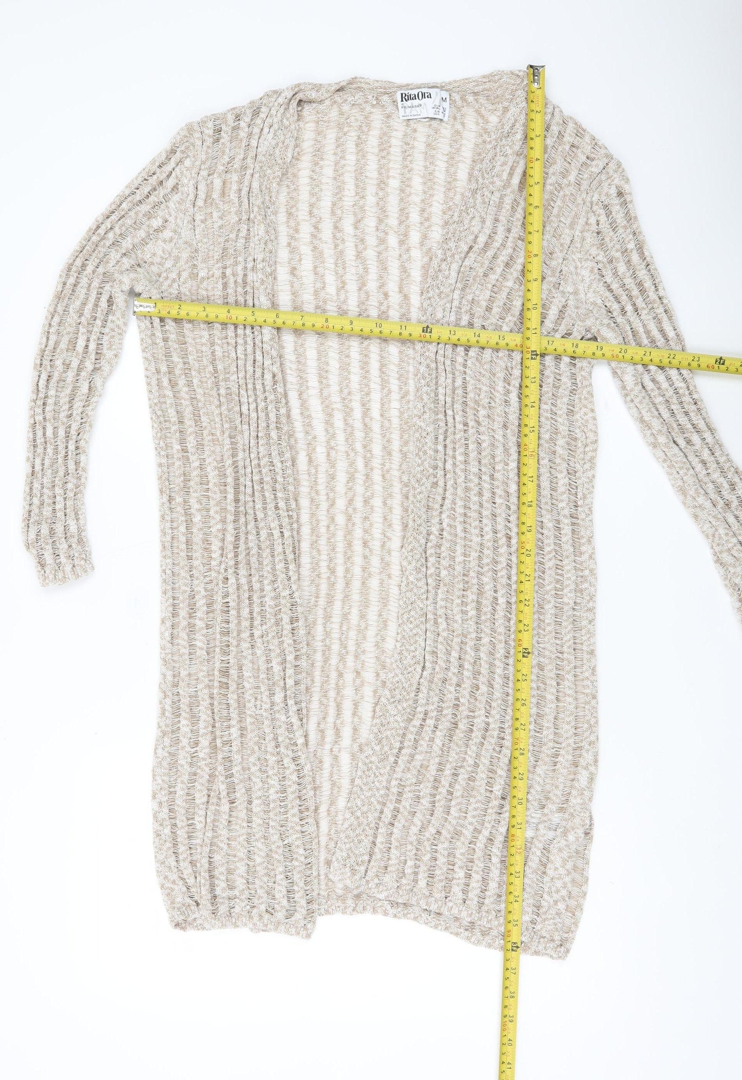 Primark Women’s Beige Open Knit Longline Cardigan Size M 12-14