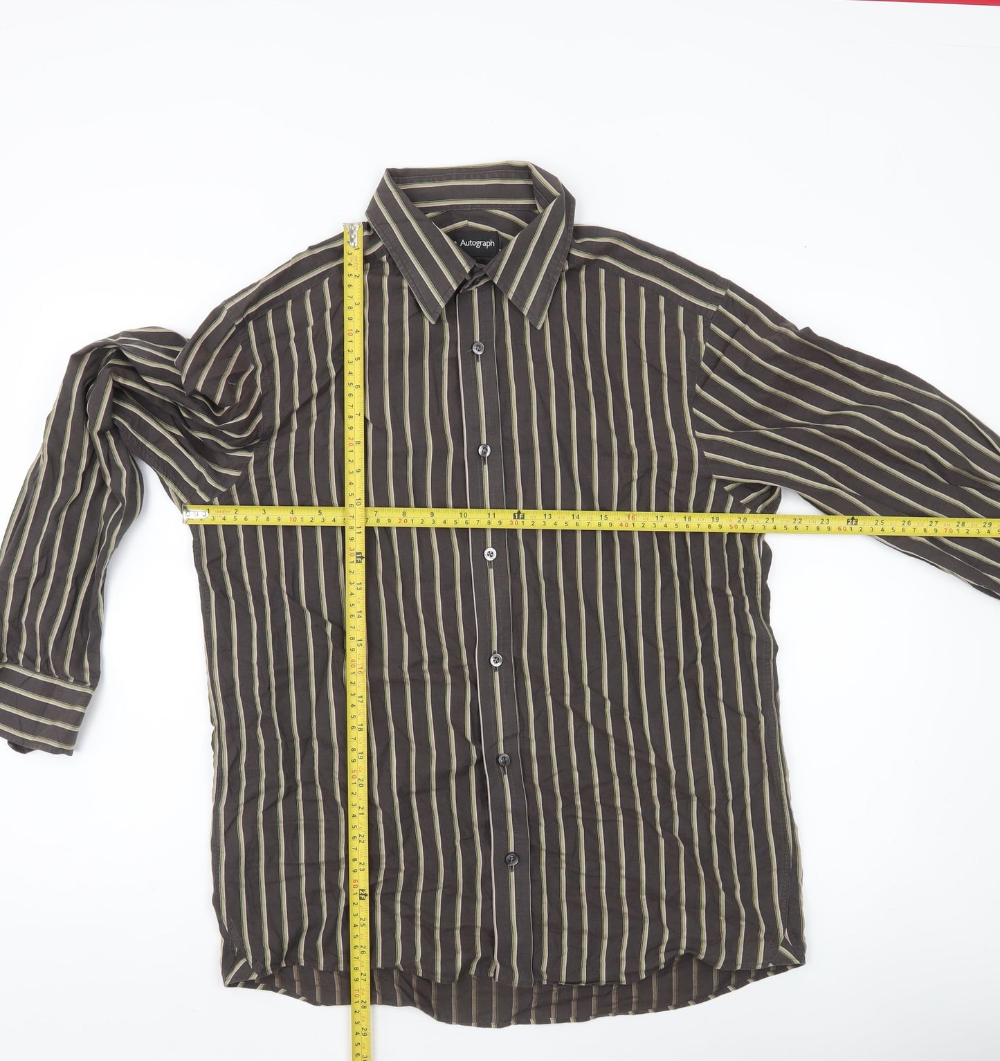 Marks & Spencer Autograph Men's Brown Striped Long Sleeve Shirt M