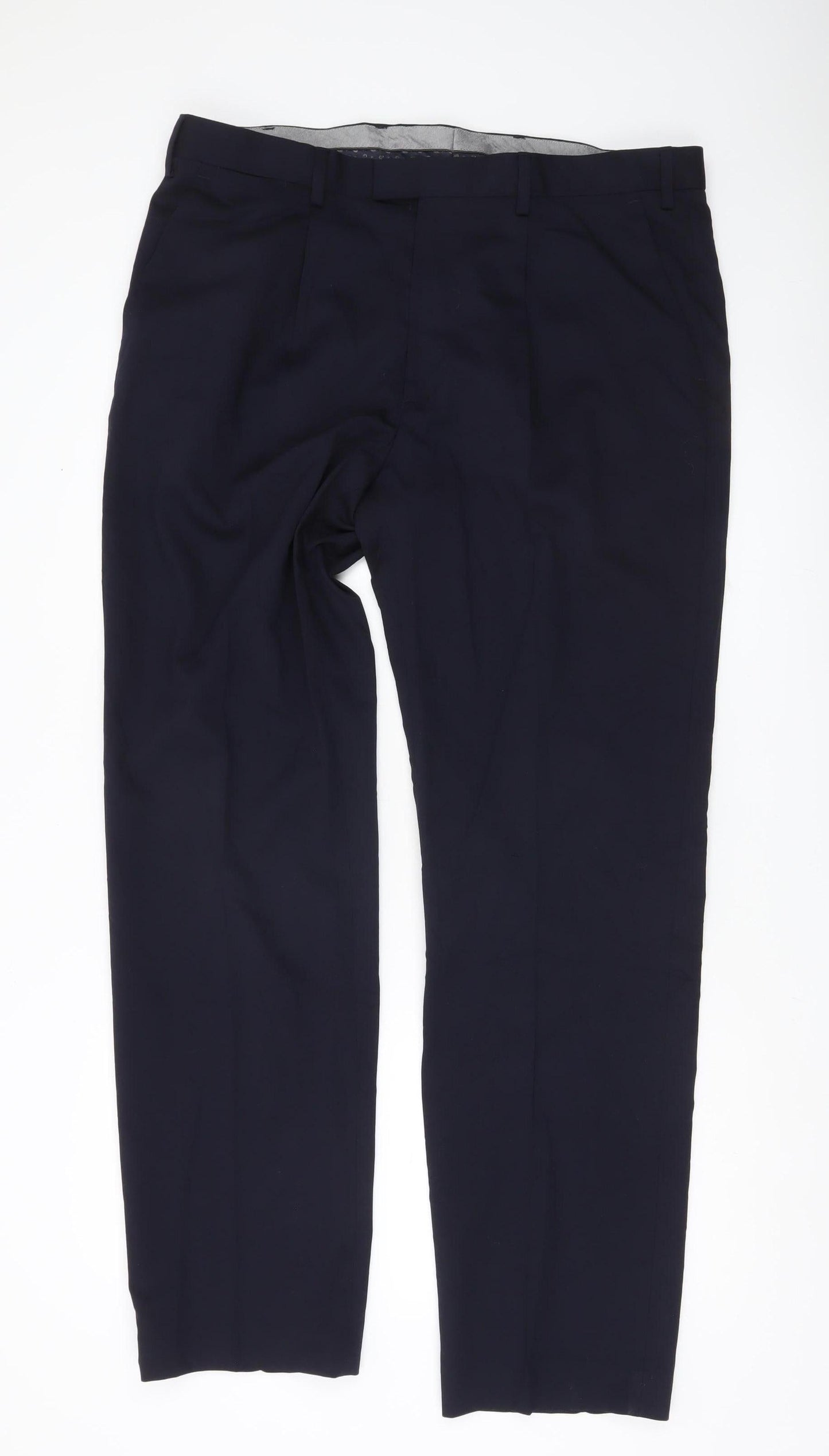 Marks and Spencer Men’s Navy Blue Wool Blend Dress Pants 38x33 Regular Fit