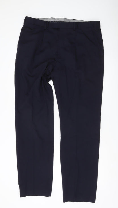 Marks and Spencer Men’s Navy Blue Wool Blend Dress Pants 38x33 Regular Fit
