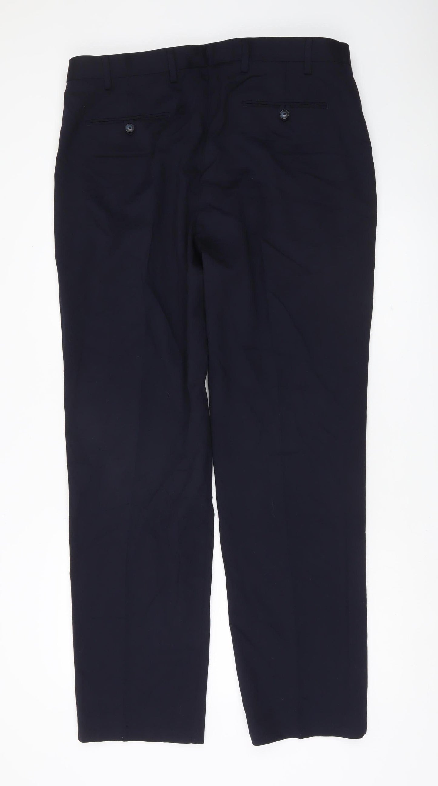 Marks and Spencer Men’s Navy Blue Wool Blend Dress Pants 38x33 Regular Fit